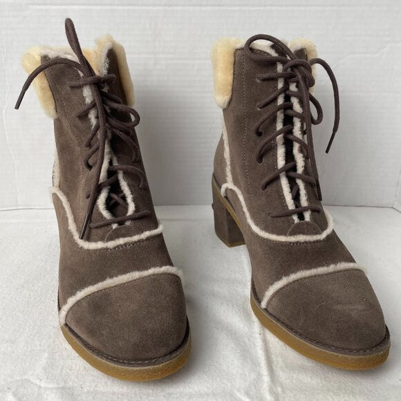 UGG Shoes - UGG Brown Suede and Wool Lace Up Heeled Boots